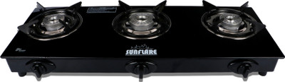Sunflare 3B Auto Toughened Glass Tornado Burner(Bk) Glass Stove Glass Automatic Gas Stove(3 Burners)