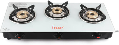 Fogger Manual with 6 MM Toughened Glass Cooktop Color White 1 Year warranty Iron Manual Gas Stove(3 Burners)