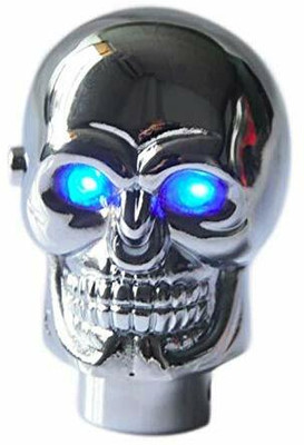 LAVITRA 3D Skull Head Blue Finish Eye LED Light Car Manual Gear Shift Knob Shifter Lever Gear Knob(Silver)