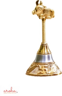 AROHA Pooja Mandir Bell, Nandi Design Gold Silver (Height 4.5 inch, Breadth 2 inch) Gold Plated Pooja Bell(Pack of 1)