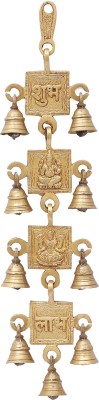 Two Moustaches Brass Shubh Labh with Laxmi Ganesha Hanging Bells Decorative Showpiece  -  38 cm(Brass, Gold)