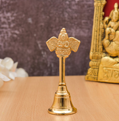 Bhavikaa Metal Pooja Bell with God On Top Ghanti for Pooja (w x h- 3.8cm x 10.2cm,Gold) Gold Plated Pooja Bell(Gold, Pack of 1)