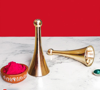 Sanskriti Decor SANSKRITI DECOR Brass Cone Shape Pooja Bell for Aarti Ghanti -SET OF 2 Brass Pooja Bell(Gold, Pack of 2)
