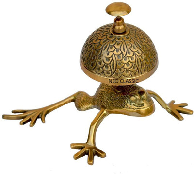 Neo Classic Antique Brass Frog Style Table Bell Nautical Calling Service Bell Home & Office Brass Desk Bell(Gold, Pack of 1)