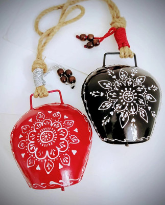 MIRAMAYEE set of 2 Hand Crafted Iron Bells Door Hanging Decorative Bell Iron Decorative Bell(Red, Black)