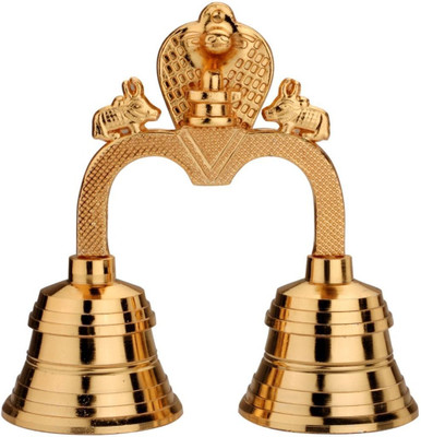 yugal industries Premium Brass Double Temple Bell Pooja Ghanti for Mandir Snake & Nandi Design Brass, Gold Plated Pooja Bell(Gold, Pack of 1)