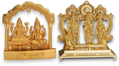 yugal industries ram darbar and Laxmi Ganesh Decorative Showpiece  -  11 cm(Brass, Gold)