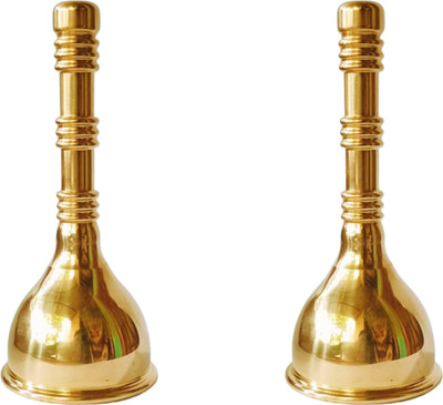 LAKSHMI PRODUCT'S Brass Hand Bell (GHANTI) For Temple/Home/Office/festival Worship Brass Pooja Bell(Gold, Pack of 2)