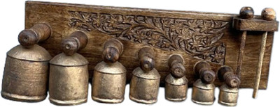 OnlineCraft decorative bell Iron, Wooden Decorative Bell(Gold, Brown, Pack of 1)