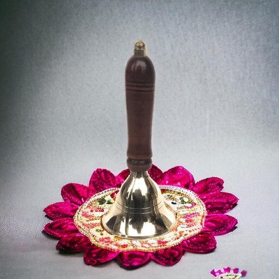 amishi blissful decor Brass Pooja Prayer Bell Ghanti with Wooden Handle for Home Festival Temple Use Brass Pooja Bell(Gold, Pack of 1)