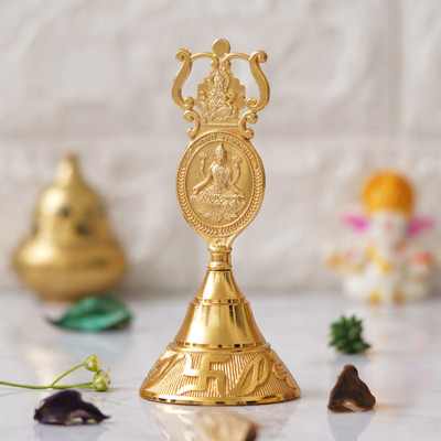 Dartistry Zinc Brass Plated Pooja Bell For Temple Room Bronze Pooja Bell(Gold, Pack of 1)