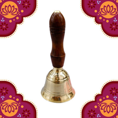 KESHAV BANJARA ENTERPRISES Handcrafted Wooden Handle Brass Bell for Worship Brass, Wooden Pooja Bell(Gold, Brown, Pack of 1)