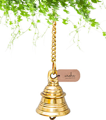 AROHA ® Pooja Mandir Decorative Brass Hanging Bells with Chain (Antique Collection) Brass Pooja Bell(Gold, Pack of 1)