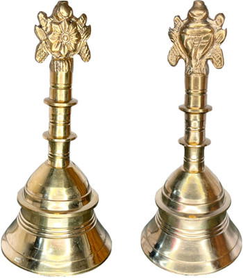 Flipkart SmartBuy Brass Handcrafted Pooja Bell with Shankh Chakra Sitting Handle for Temple 21cm Brass Pooja Bell(Gold, Pack of 1)