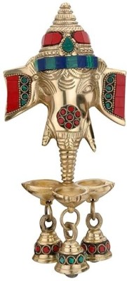 Cave Gemstone Work Brass Ganesha Wall Hanging Diya With Bell Brass Pooja Bell(Multicolor, Pack of 1)