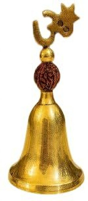metals & beyond Brass Rudraksha Pooja Bell with Om Symbol | Traditional Handcrafted Mandir Brass Pooja Bell(Gold, Pack of 1)