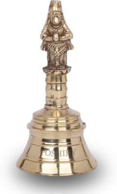 POSHIFY Brass Pooja Bell -HANUMAN Design on Top, Handcrafted Traditional Bell Brass Pooja Bell(Gold, Pack of 1)