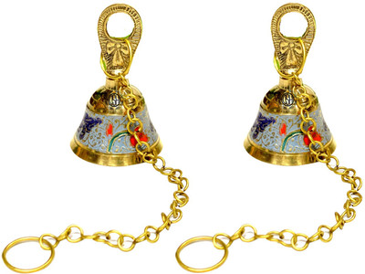Dsh Pure Brass Hanging Bell with Chain (Set of-2) for Temple Mandir Door Home Decor. Brass Pooja Bell(Gold)