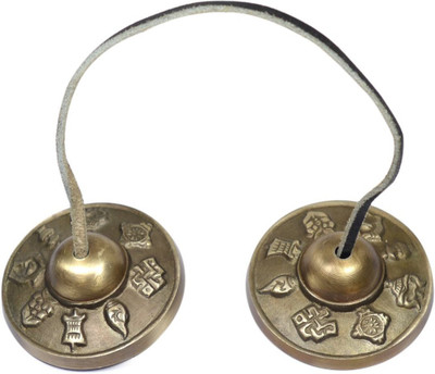 REIKI CRYSTAL PRODUCTS Brass Bell Tingsha Bell Auspiciuos Symbol Bell For Meditation, Buddhist and Yoga Antique Style Beautiful Sound Brass Feng Shui Bell(Gold, Pack of 1)