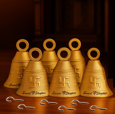 Smart Shophar Jingle Bell 1.25 Inches, Heigth 1.8 Inches Gold, Pack of 6 | With Cup Hooks Brass, Gold Plated Pooja Bell(Gold, Pack of 6)