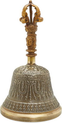 The Healing Store Brass Singing Tibetan Bell With Dorje Handle For Puja, Meditation Bronze Pooja Bell(Brown, Pack of 1)