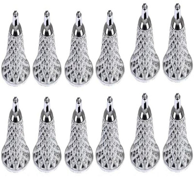 Tanishi Jingle Bells Ornament for Home Decor Party/Event/Wedding Decoration 4 Inch Plastic Decorative Bell(Silver, Pack of 12)