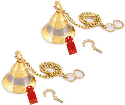 UAPAN Brass Silver Gold Hanging Bell with Chain and Hook for Home Mandir Brass Pooja Bell(Gold, Pack of 2)