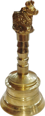 Dharmik Mart Puja Ghanti Bell with Nandi Hand Pure Brass (7 Inches) Brass Pooja Bell Brass Pooja Bell(Gold, Pack of 1)