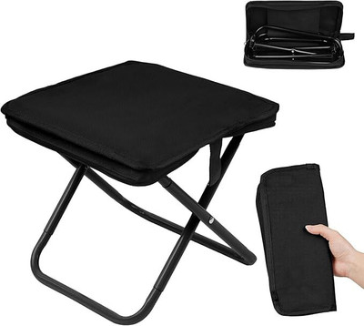 Fitzere Travel Folding Stool Metal Living Room Chair(Finish Color - Black, Pre-assembled)