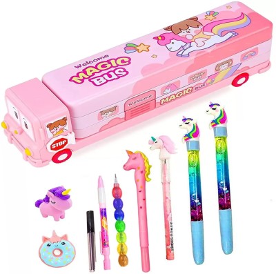 Conjoin Magic School bus pencil geometry box with school stationery set combo Geometry Box(Pink)