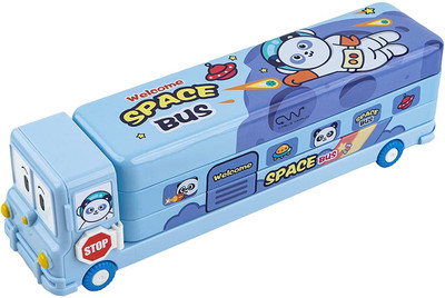 DTD Bus Shape Pencil Box School Bus Metal Geometry Box Random color pack 1 Geometry Box(Blue)