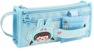 Chiransi Cute Multi Layer Large Capacity Pencil Pouch,Pencil Case with Mini Pocket Geometry Box(Blue)