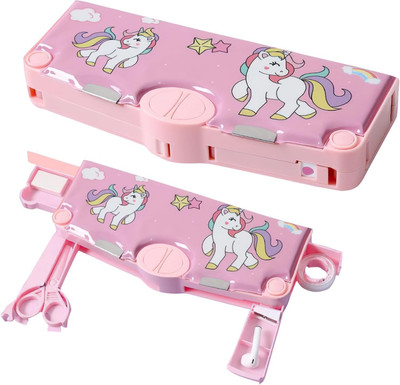 Shivom 4 Button Unicorn Geometry Compass Pencil Box with accessories Magnetic Case Geometry Box(Multicolor)
