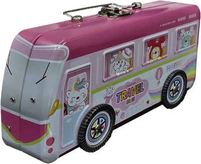 Ease Travel Bus Geometry Box for Kids Three Compartment Layer for Stationary Pencil Geometry Box(Multicolor)