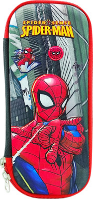 dishvy Spiderman Pencil Box with fabric top and single Net pocket inside | Double zipp Art EVA Pencil Box(Set of 1, Multicolor)
