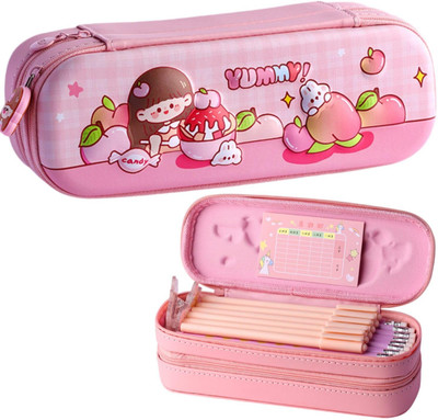 Akvanar Pencil Case 3D Cover EVA Peach Large Capacity School Pouch Pencil Pouch Bagg Geometry Box(Grey)