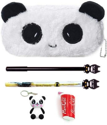 rza (Panda Combo Pack Of 5 Item) PANDA Canvas Pouch,Pencil ,Pen, Eraser, Key Chain Geometry Box(Orange, Multicolor, Red, White)
