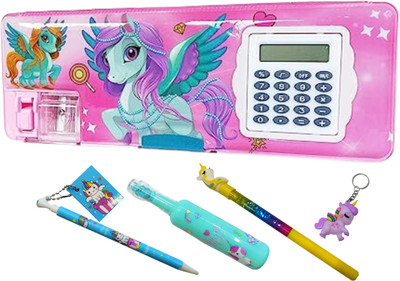 SANYA TRADERS UNI Pink Calculator Geometry Box Combo For School Kids Geometry Box(Multicolor)