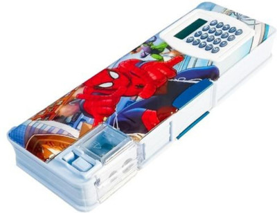 knob Spiderman Pencil Box with Calculator & Dual Sharpener for Kids Geometry Box(Blue)