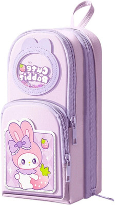 Tap2kaart Cute Rabbit Print Pen Pencil Pouch Case with Zip Closure Students Stationery Box Geometry Box(Purple)