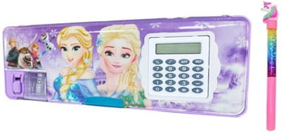RHINETOYS Pencil Box Combo with Calculator, Dual Sharpener & Unicorn Glitter Pen Frozen barbie Art Plastic Pencil Box(Set of 1, Purple)