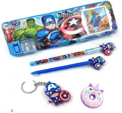 knob Doraemon Magnetic Pencil Box with Calculator & Dual Sharpener for Kids Geometry Box(Dark Blue)