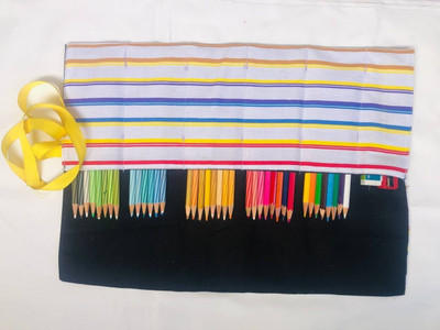 Amrutkala Cotton Canvas Pencil Wrap Case/ Pencil roll up case Pouch Geometry Box(Multicolor)
