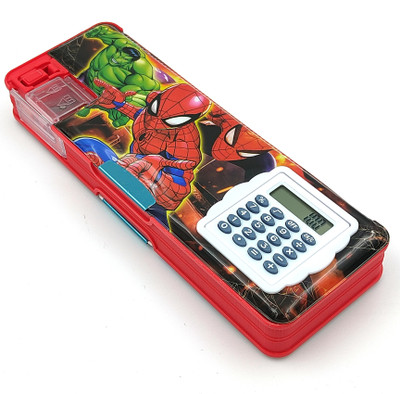 spartone Inbuilt Calculator & Sharpner Spider Man Art Plastic Pencil Box Geometry Box(Blue)