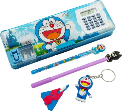 tishna Inbuilt Calculator 5 Pc Combo Doraemon Art Plastic Pencil Box(Set of 5, Multicolor)