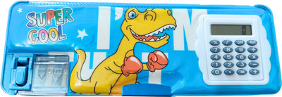 SANYA TRADERS BLUE DINO CALCULATOR PENCIL BOX FOR SCHOOL KIDS Geometry Box(Multicolor)