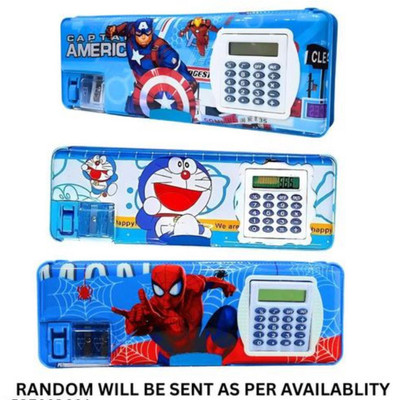 achur Multifunctional Cartoon Pencil Box with Calculator & Sharpener | Random Color Geometry Box(Multicolor)