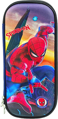dishvy Spiderman Pencil Box with fabric top and single Net pocket inside | Double zipp Art EVA Pencil Box(Set of 1, Multicolor)