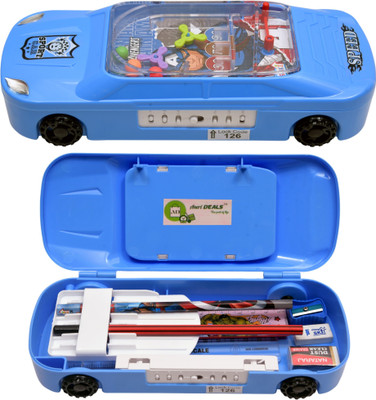 Farmer Faith Car Pencil Box on Wheels with Password lock & Pinball Game- Captain America Art Geometry Box(Light Blue)