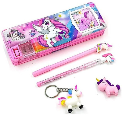 SANYA TRADERS PINK UNI CALCULATOR GEOMETRY BOX COMBO OF 5 FOR SCHOOL KIDS Geometry Box(Pink)